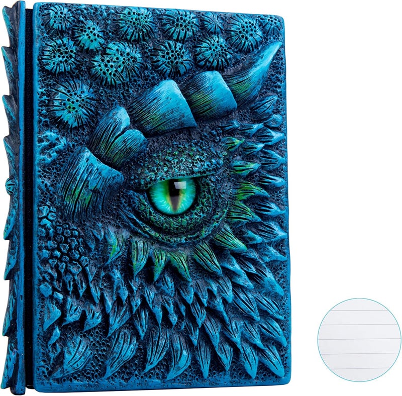 LZlightactor 3D Dragon Eye Embossed Journal,Resin Engraving Notebook,Dnd notebook for Dragon Lovers ，Blank Paper,Hardcover Travel Notepad for Writing,Sketchbook,Collection,Gift,Decoration A4 and A5 Size (A5-Blue-Lined) - Image 1